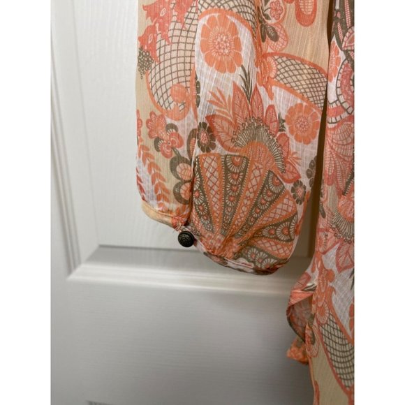 Lauren Conrad Blouse Womens Size Extra Small XS 3/4 Sleeve Peach Sheer Hi Lo Top - Picture 8 of 9
